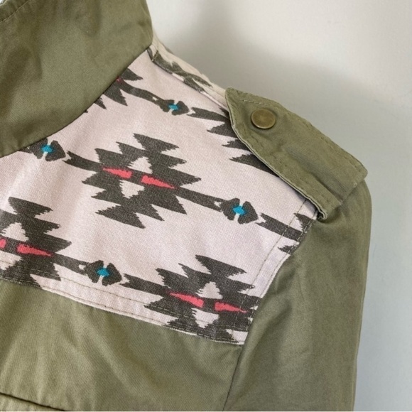 Earthbound Trading Khaki Green Utility Jacket Western Aztec Southwest Print Sz S - Picture 5 of 16